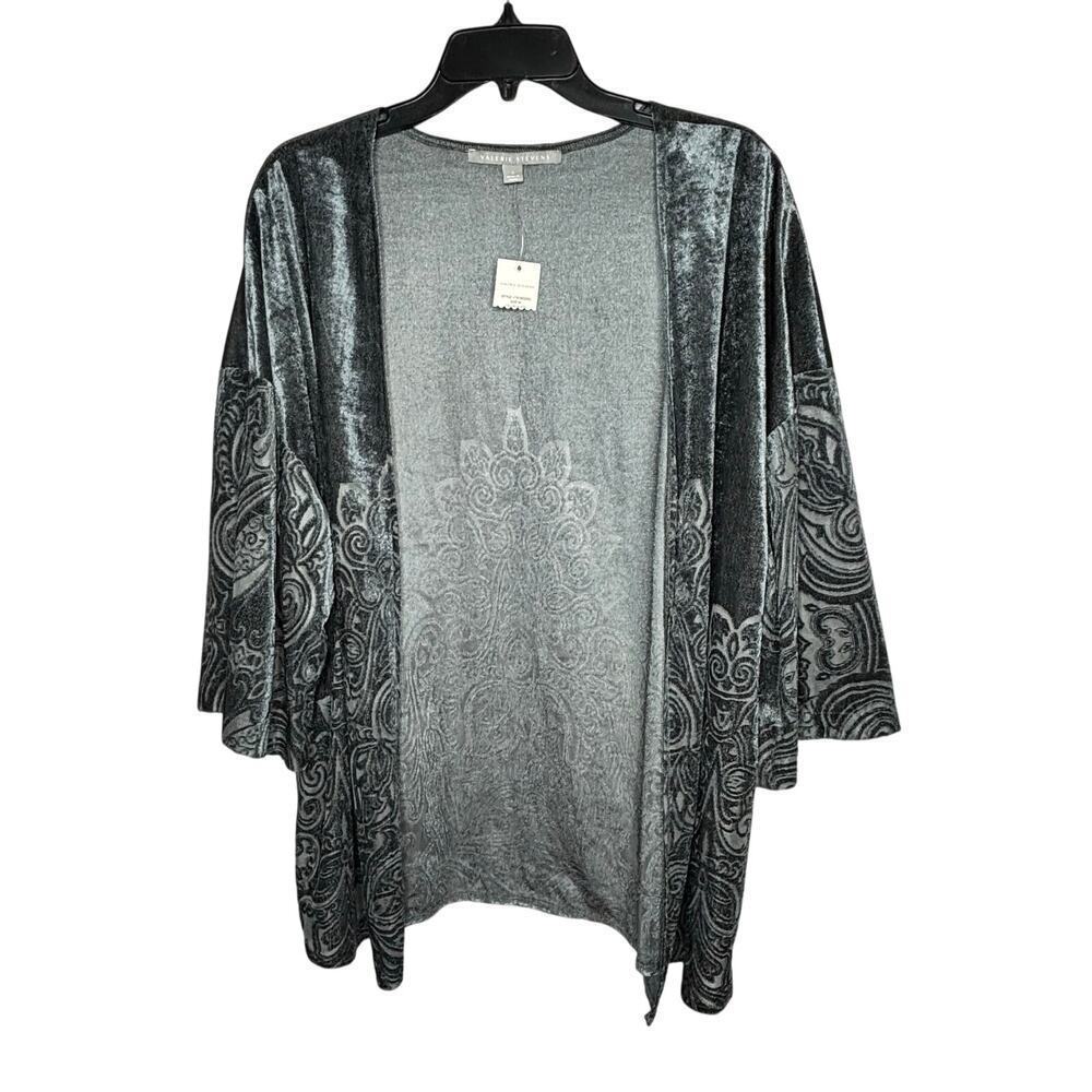 Valerie Stevens Slate Crushed Velvet Burnout Open Front Kimono Size Large New - Picture 1 of 11